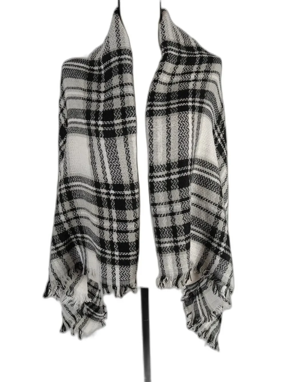 Women Unbranded Plaid Blanket Scarf Black White One Size